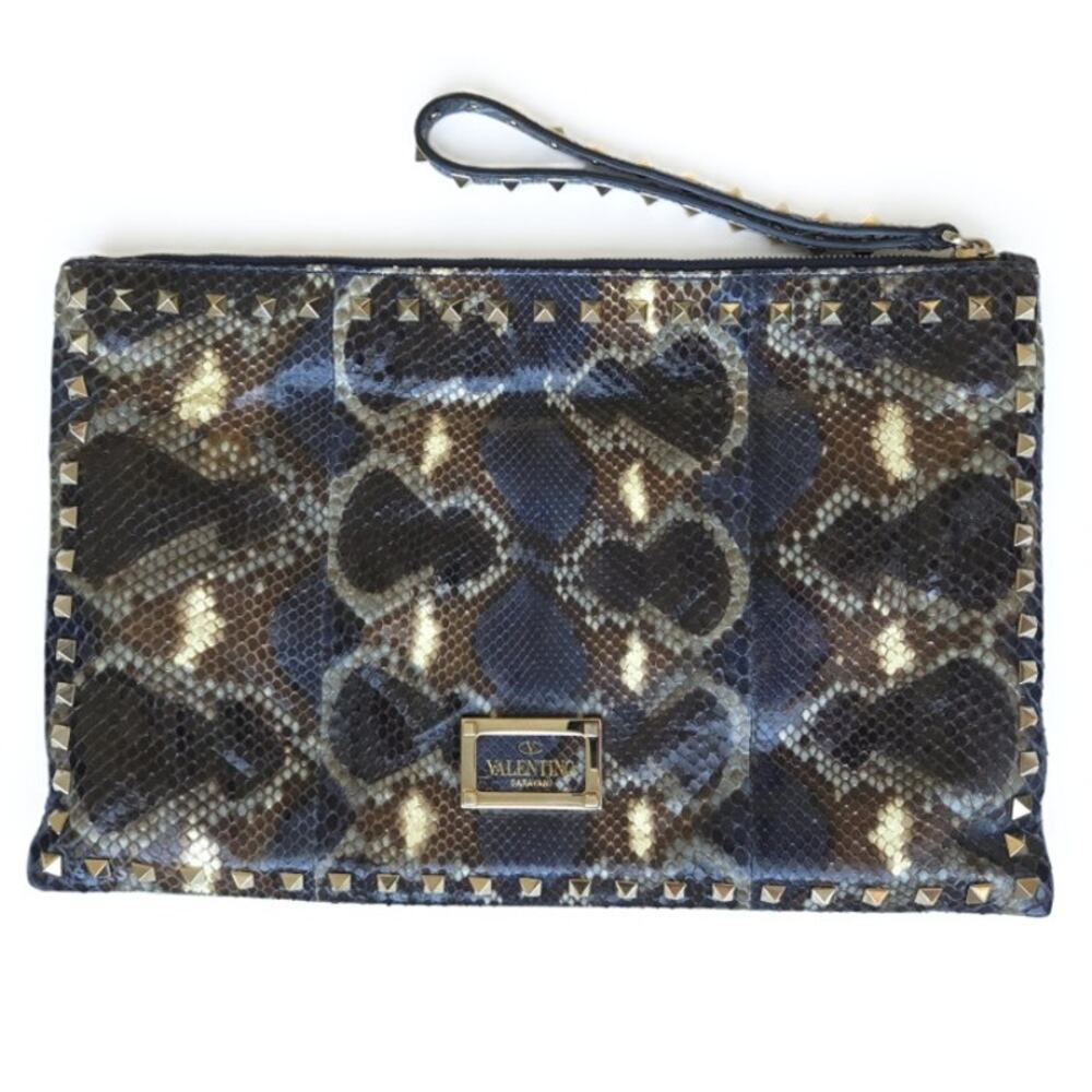 Valentino Multicolor Python Rockstud Clutch